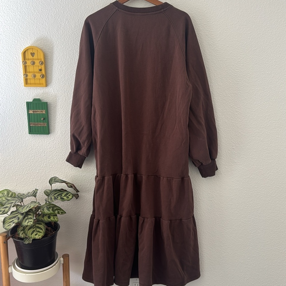 NAP Loungewear Tiered Crewneck Long Sleeve Dress Cotton Brown Mocha Size Small - Picture 10 of 10